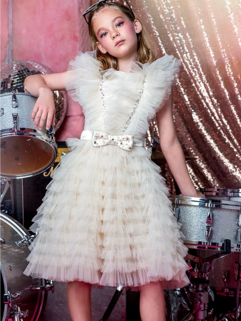 Tutu Du Monde Tiered Tulle Dress + Removable BowBelt -Walking on Sunshine 6-7